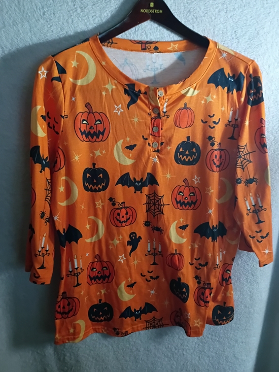 Tops - Halloween Pumpkin Top 3/4 Sleeve - Orange
